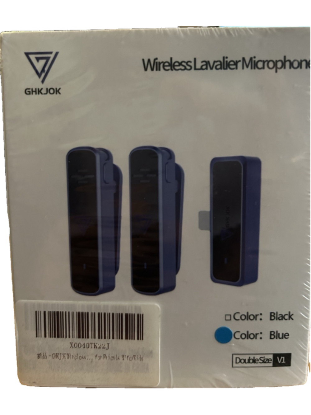 Wireless Lavalier Microphone GHKJOK Model: V1 Double Size Blue New
